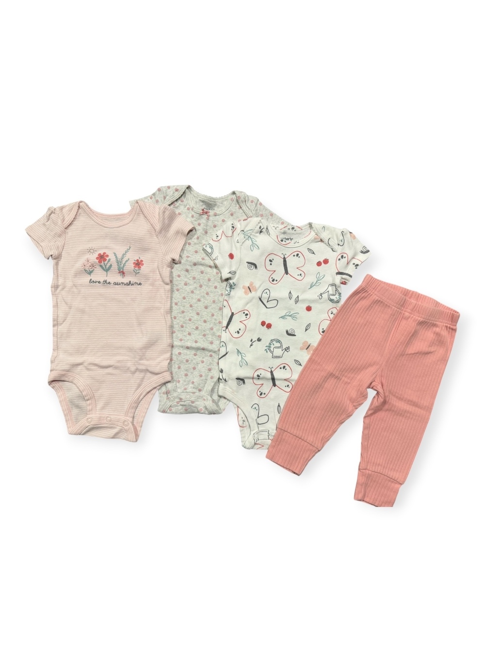 Carter's Baby Girls 4-Piece Bodysuit & Pants Set, Size 6 Months, Pink and White